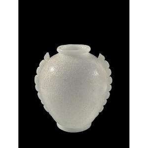 AVEM – ARTE VETRARIA MURANESE Vase pulegoso - Verre soufflé blanc orné de détails appliqués