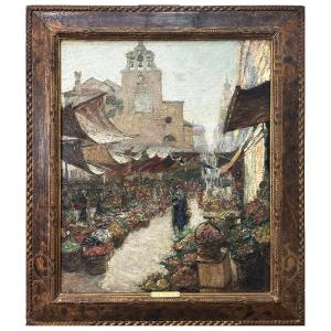 Luigi Moretti, View Of The Rialto Market, Oil On Canvas, 74x60 Cm