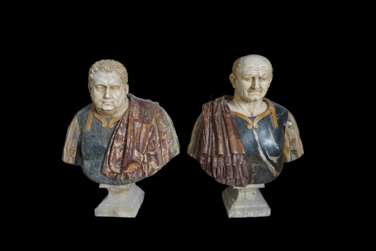 Pair Of Roman Emperor Busts In Marble