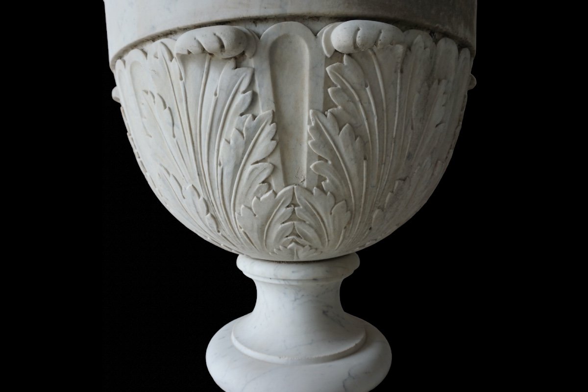Monumental Vase Fin XIXe En Marbre De Carrare-photo-4