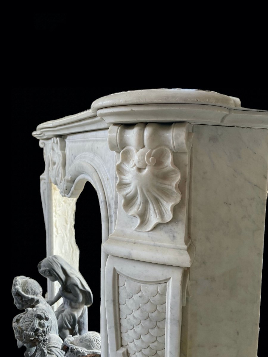 Louis XV Fireplace In Carrara Marble-photo-2