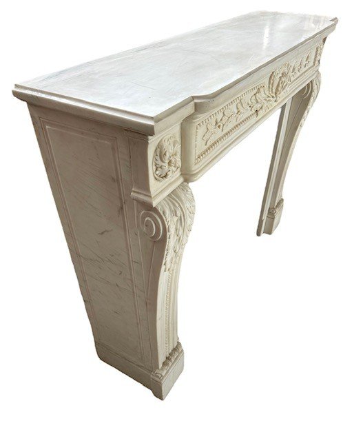 Cheminée Louis XVI En Marbre Blanc De Carrare-photo-3