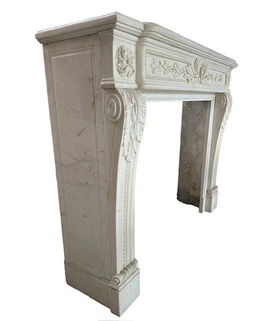 Cheminée Louis XVI En Marbre Blanc De Carrare-photo-4