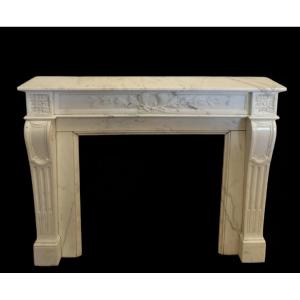 Louis XVI Style Fireplace In White Carrara Marble