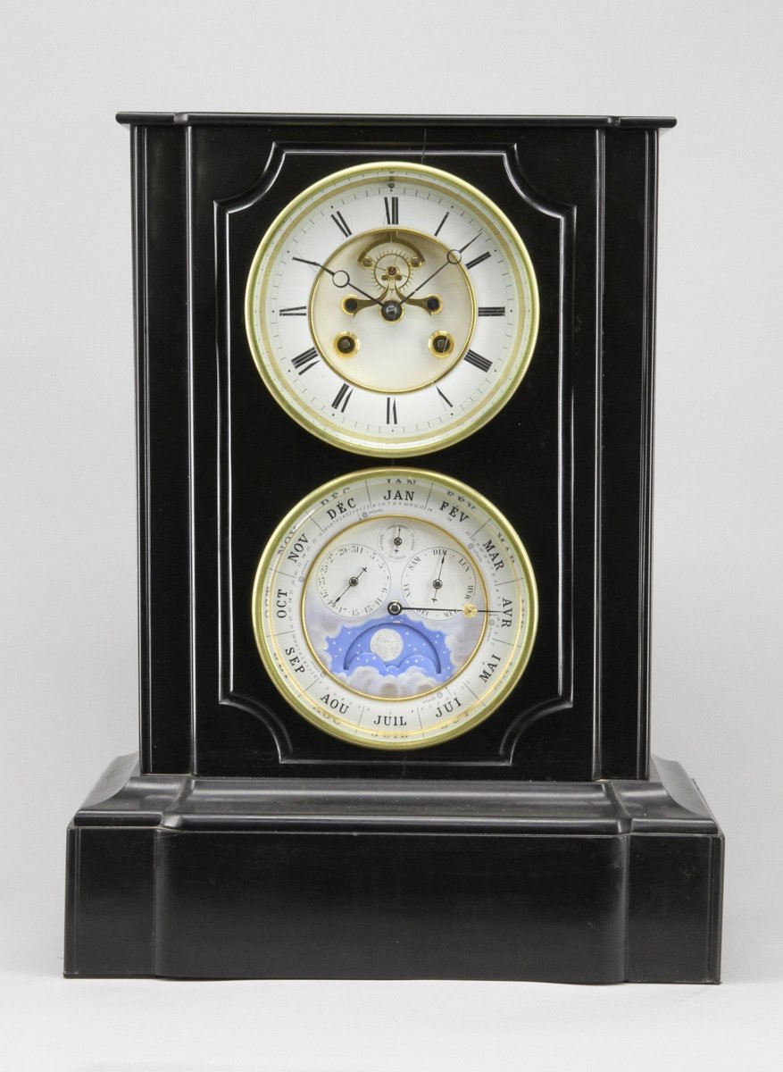 Pendulum In Black Marble Visible Brocot Escapement With Perpetual Calendar And Moon-photo-2