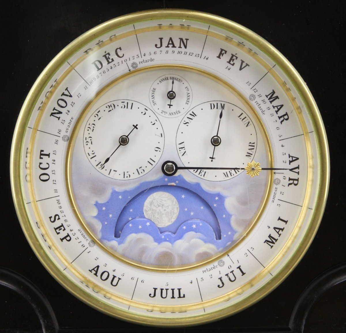 Pendulum In Black Marble Visible Brocot Escapement With Perpetual Calendar And Moon-photo-3
