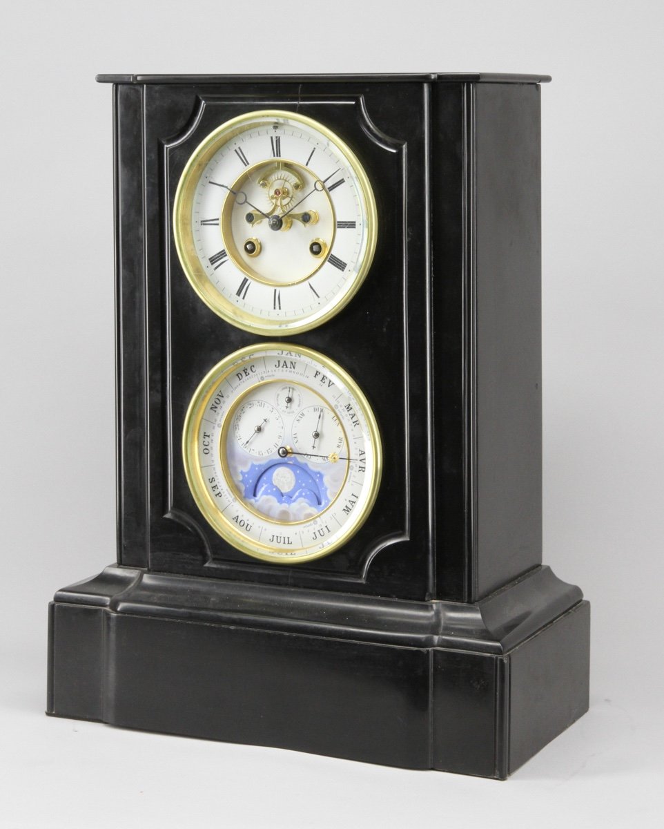 Pendulum In Black Marble Visible Brocot Escapement With Perpetual Calendar And Moon