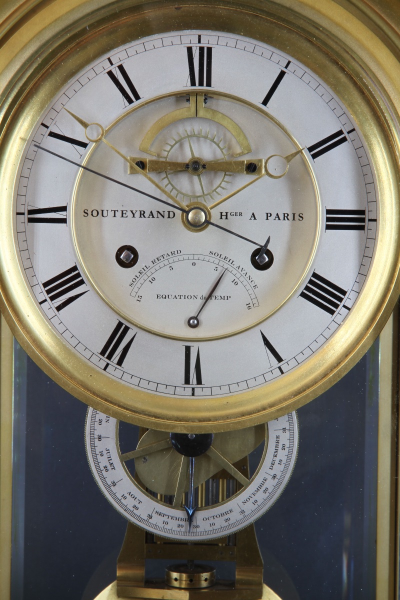 Pendule CAGE VITRÉE EN BRONZE DORÉ avec echappement visible, date et equation du temp-photo-4