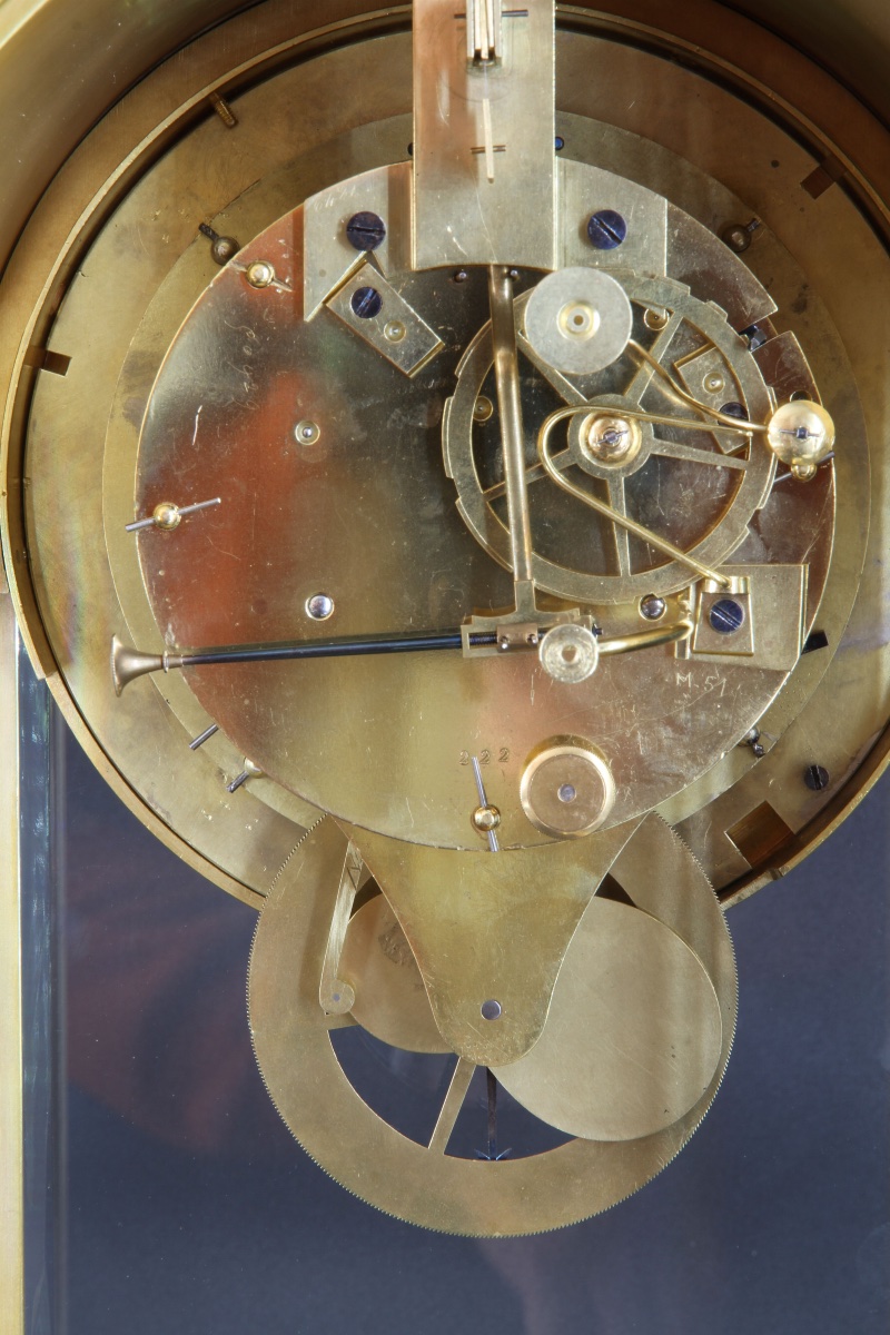 Pendule CAGE VITRÉE EN BRONZE DORÉ avec echappement visible, date et equation du temp-photo-1