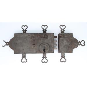 Old Iron Lock With 2 Original Sliding Doors